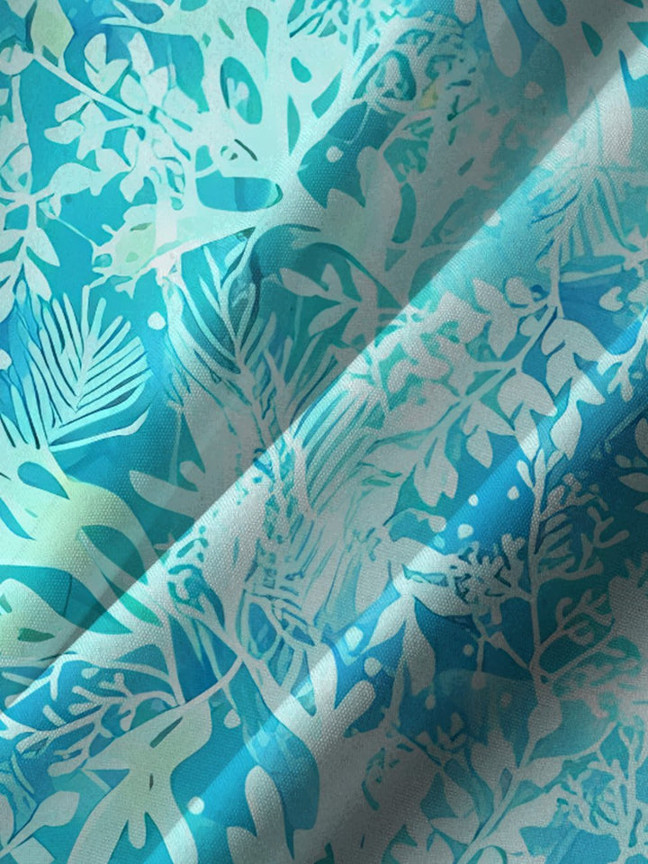 Alohadaddy Plant Leaves Buttons Pockets Casual Short Sleeve Shirt