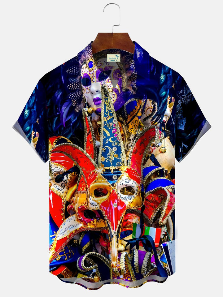 Camisa informal de manga corta con bolsillo y botones y máscara de Venecia para Halloween de Alohadaddy