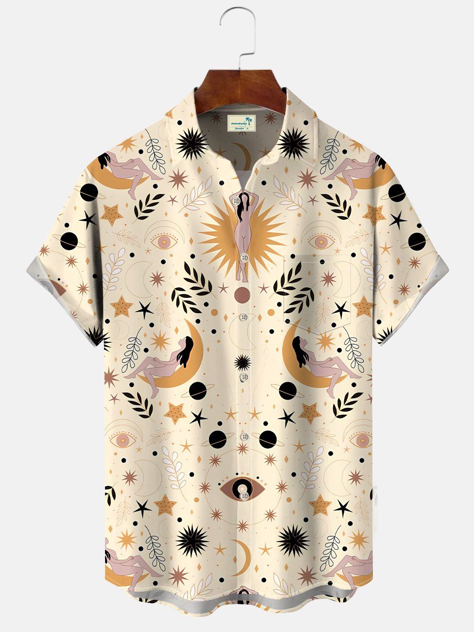 Alohadaddy Halloween Plant Moon Mask Button Pocket Casual Short Sleeve Shirt