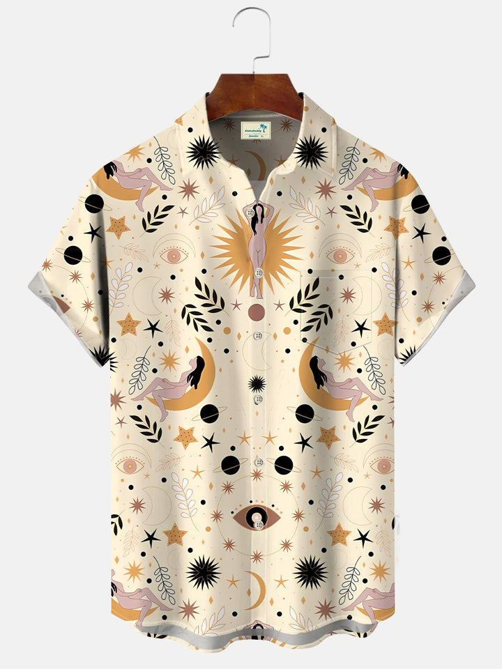 Alohadaddy Halloween Plant Moon Mask Button Pocket Casual Short Sleeve Shirt