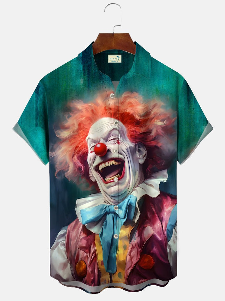 Alohadaddy Halloween Clown Button Pocket Casual Short Sleeve Shirt