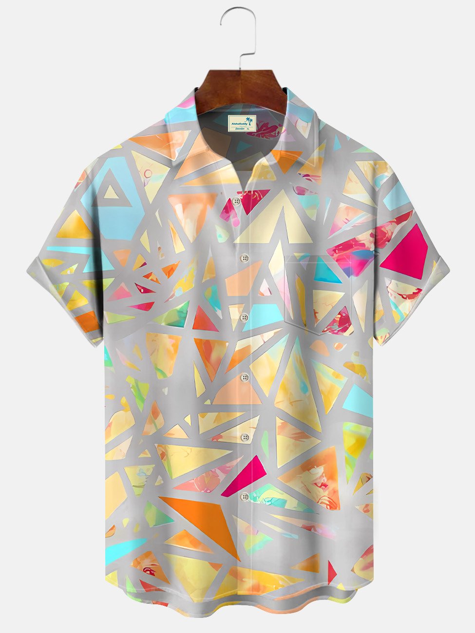 Alohadaddy Geometric 3D Buttons Pockets Casual Short-Sleeved Shirt