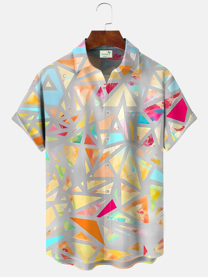 Alohadaddy Geometric 3D Buttons Pockets Casual Short-Sleeved Shirt
