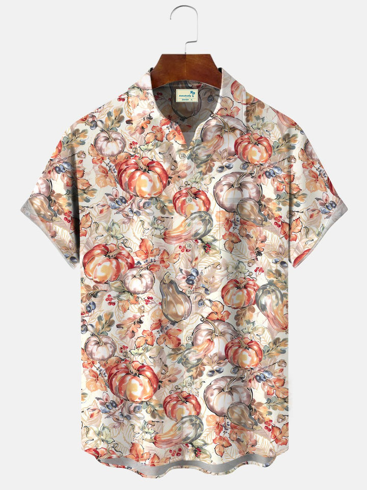 Chemise décontractée à manches courtes avec poche boutonnée et motif citrouille d&