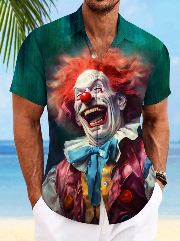 Alohadaddy Halloween Clown Button Pocket Casual Short Sleeve Shirt