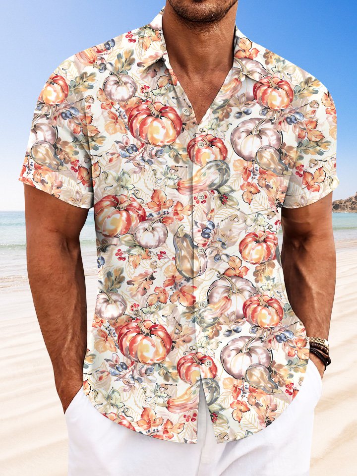 Chemise décontractée à manches courtes avec poche boutonnée et motif citrouille d&