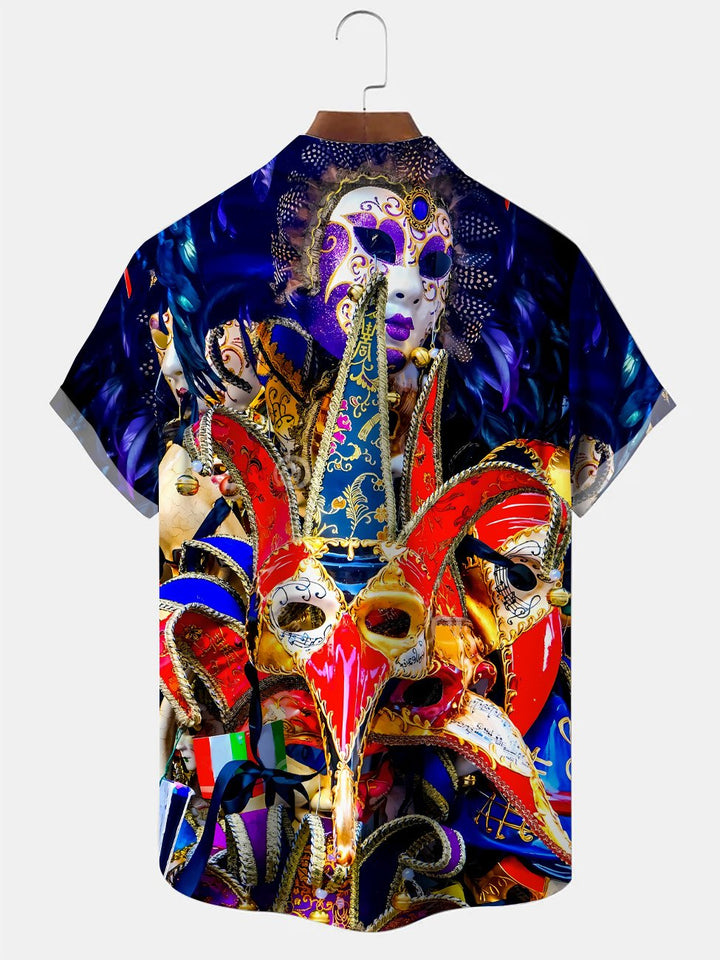 Camisa informal de manga corta con bolsillo y botones y máscara de Venecia para Halloween de Alohadaddy