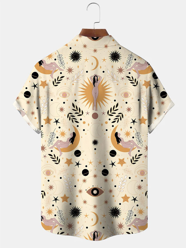 Alohadaddy Halloween Plant Moon Mask Button Pocket Casual Short Sleeve Shirt