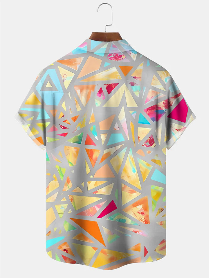 Alohadaddy Geometric 3D Buttons Pockets Casual Short-Sleeved Shirt