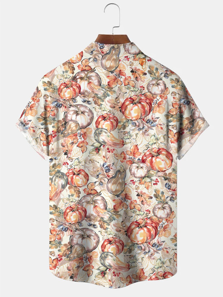 Chemise décontractée à manches courtes avec poche boutonnée et motif citrouille d&