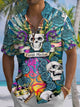 Camisa informal de manga corta con bolsillos y botones y calavera de Halloween de Alohadaddy