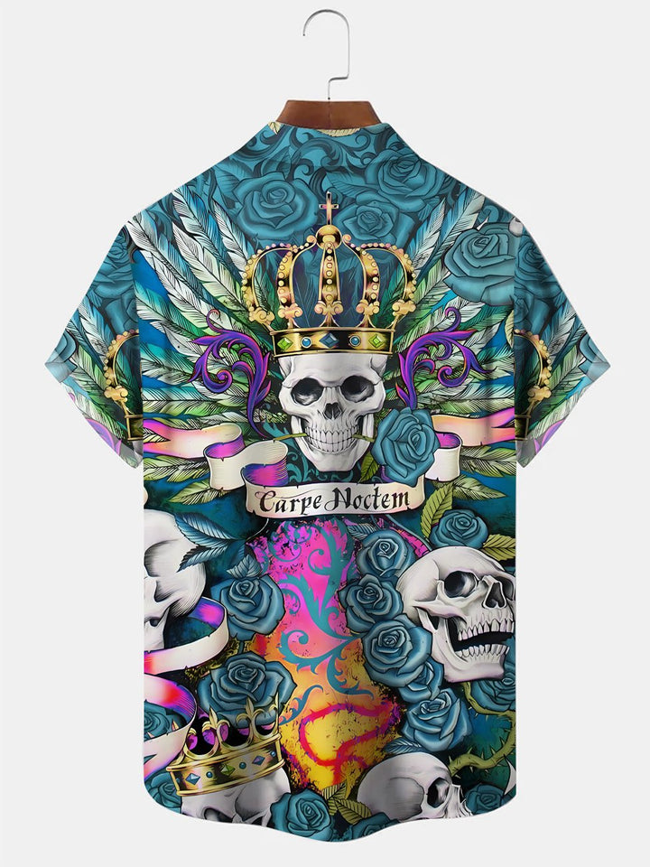 Alohadaddy Halloween Skull Button Pocket Casual Short Sleeve Shirt