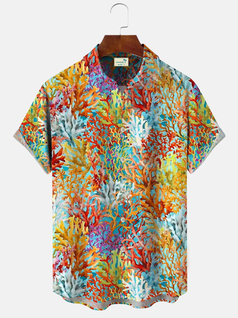 Camisa informal de manga corta con bolsillos y botones para playa con degradado de coral oceánico de Alohadaddy