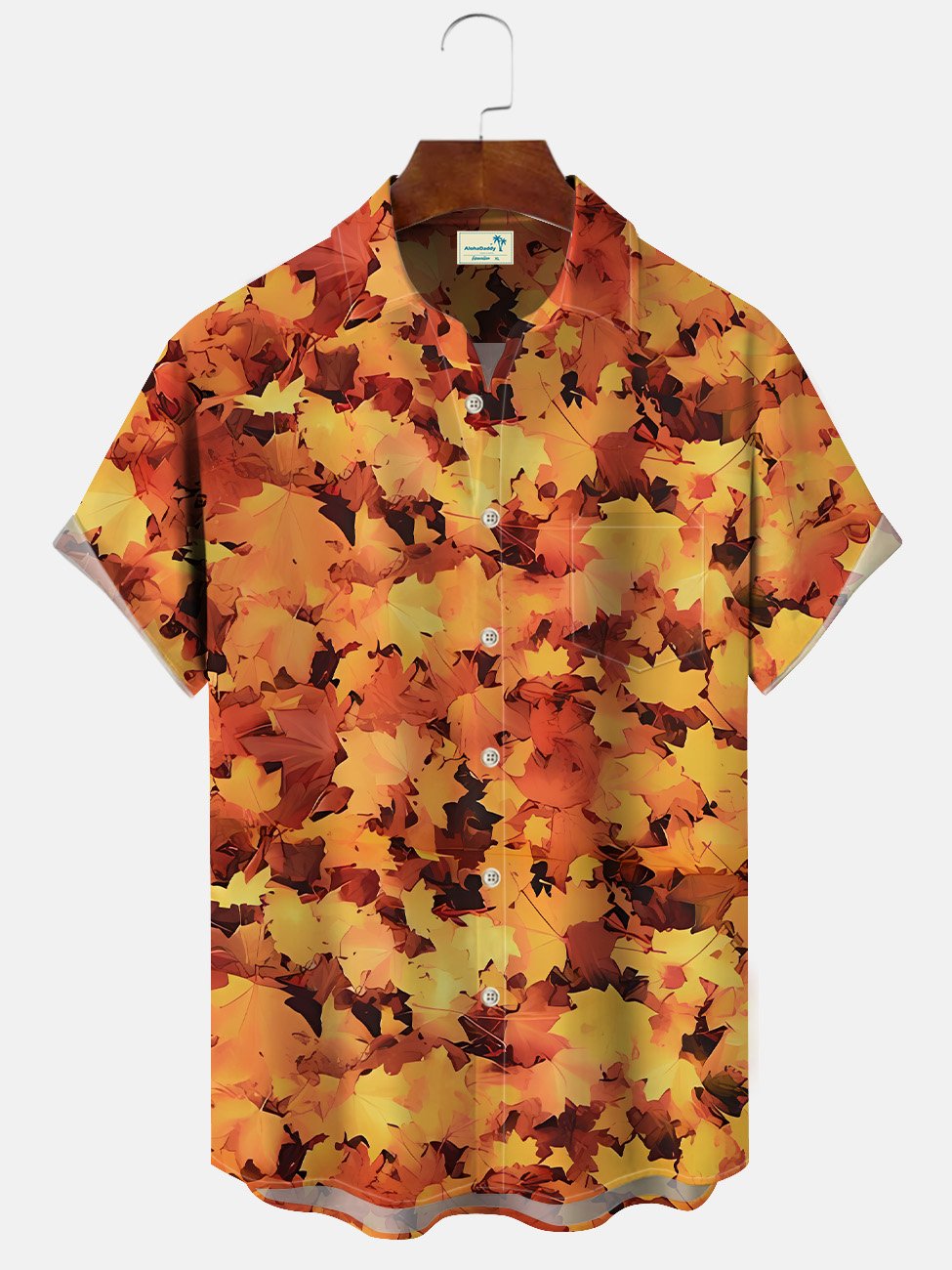 Alohadaddy Plant Leaves Button Pocket Casual Short Sleeve Shirt