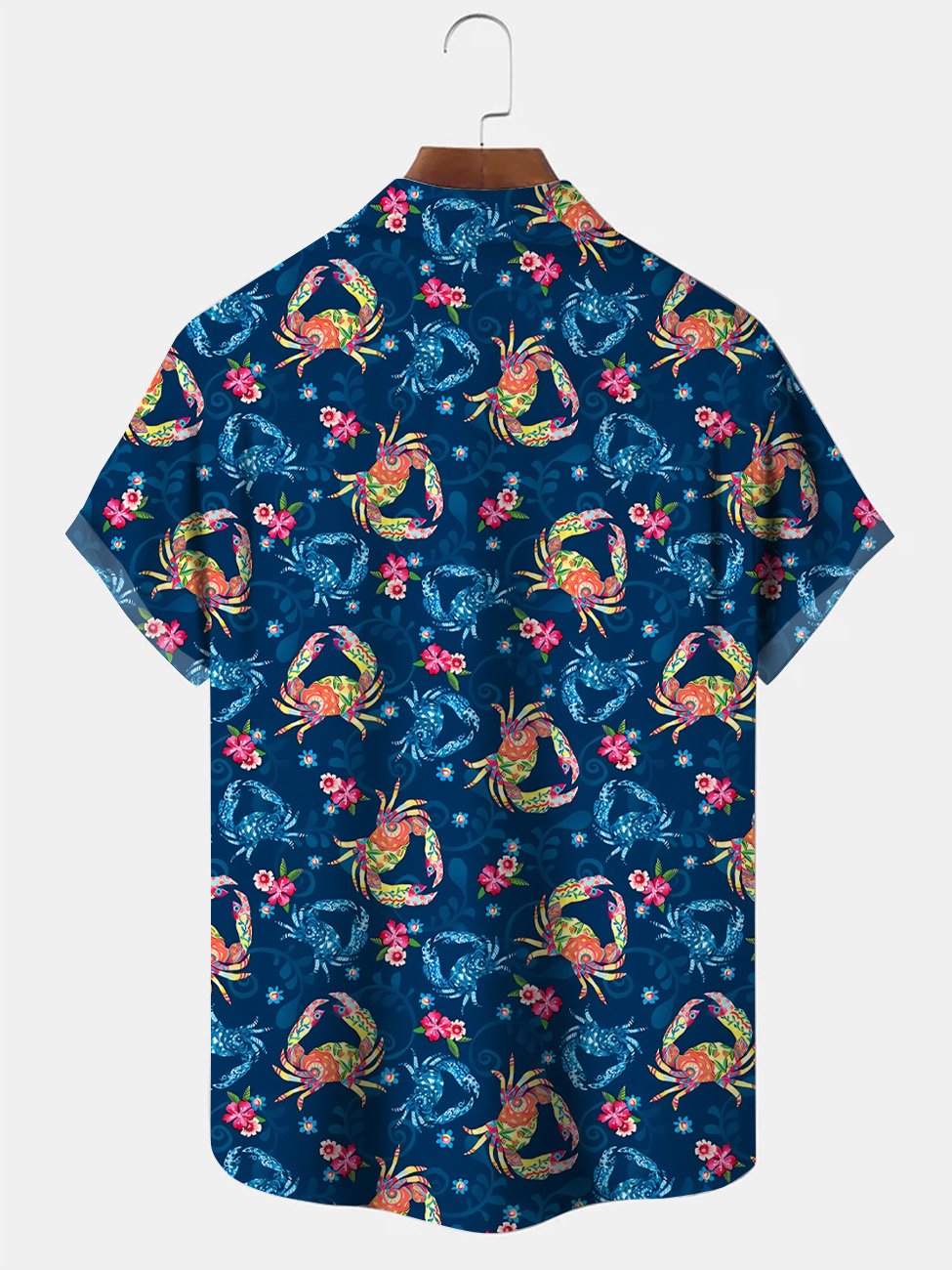 Camisa informal de manga corta con bolsillo y botones de playa con diseño de cangrejo y criatura marina de Alohadaddy