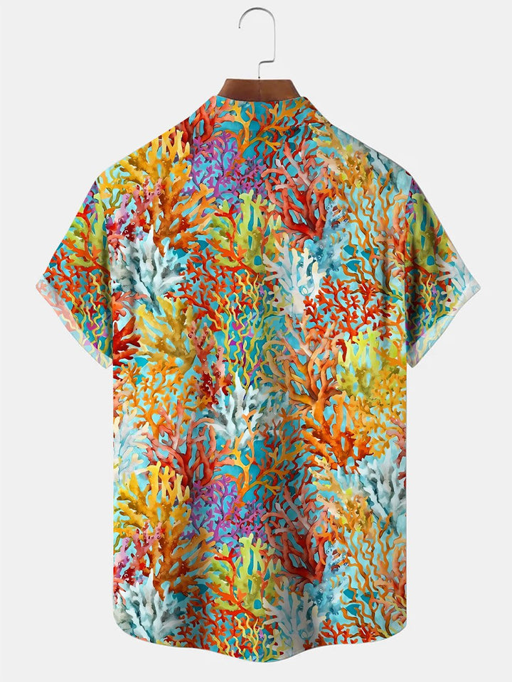 Camisa informal de manga corta con bolsillos y botones para playa con degradado de coral oceánico de Alohadaddy