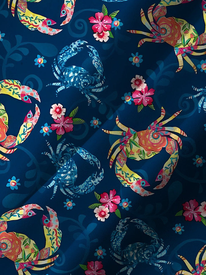 Camisa informal de manga corta con bolsillo y botones de playa con diseño de cangrejo y criatura marina de Alohadaddy