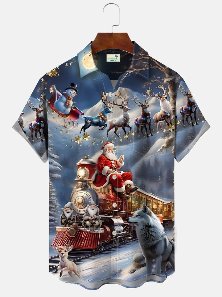Chemise décontractée à manches courtes avec poche boutonnée et motif Père Noël de Noël Alohadaddy