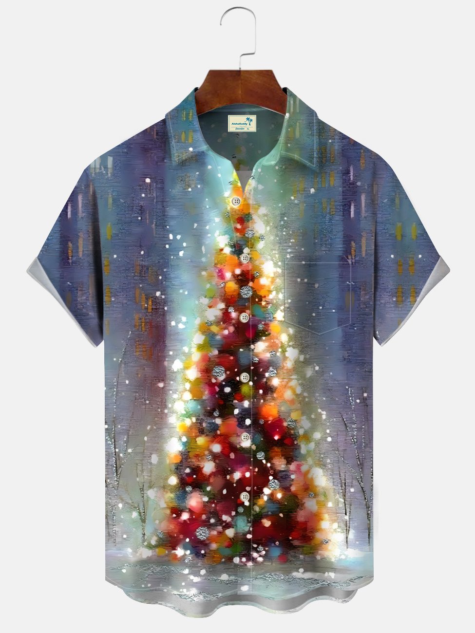 Alohadaddy Christmas Christmas Tree Button Pocket Casual Short Sleeve Shirt