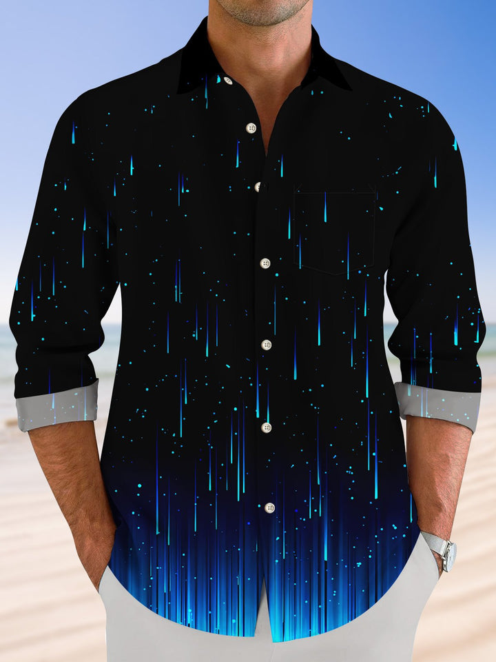 Alohadaddy Geometric Lines Gradient Button Pocket Casual Long Sleeve Shirt