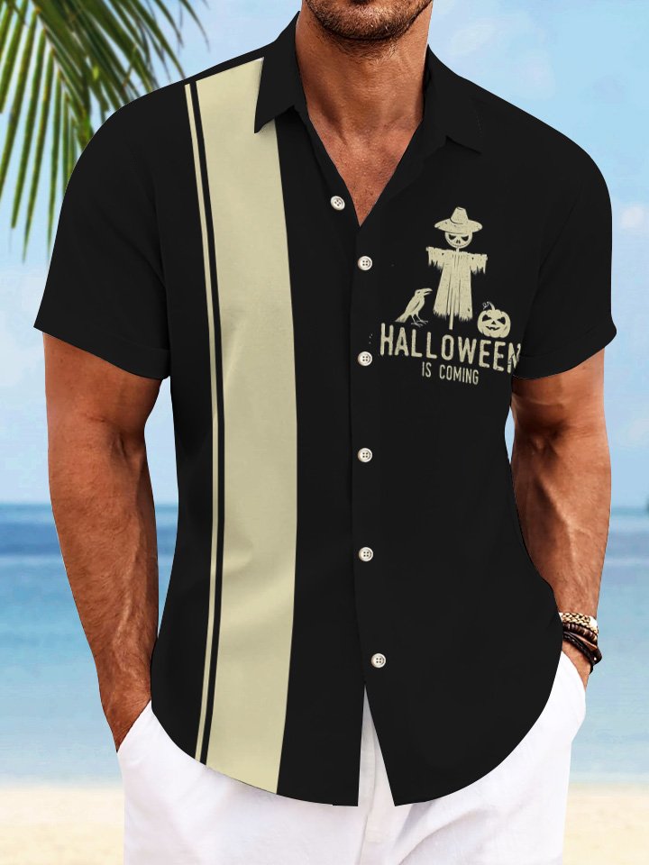 Chemise à manches courtes décontractée avec poche boutonnée Halloween Alohadaddy des années 50 pour le bowling