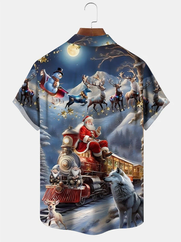 Chemise décontractée à manches courtes avec poche boutonnée et motif Père Noël de Noël Alohadaddy
