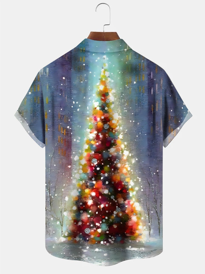 Alohadaddy Christmas Christmas Tree Button Pocket Casual Short Sleeve Shirt