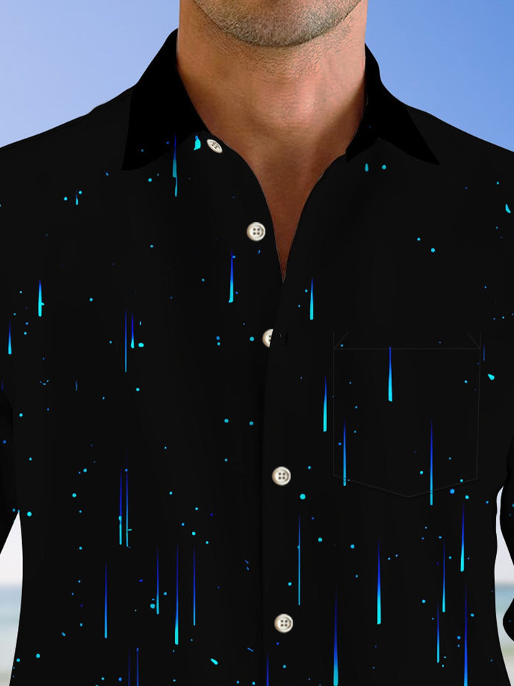 Alohadaddy Geometric Lines Gradient Button Pocket Casual Long Sleeve Shirt