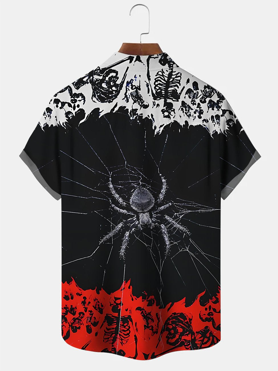 Alohadaddy Halloween Spider Skull Button Pocket Casual Short Sleeve Shirt