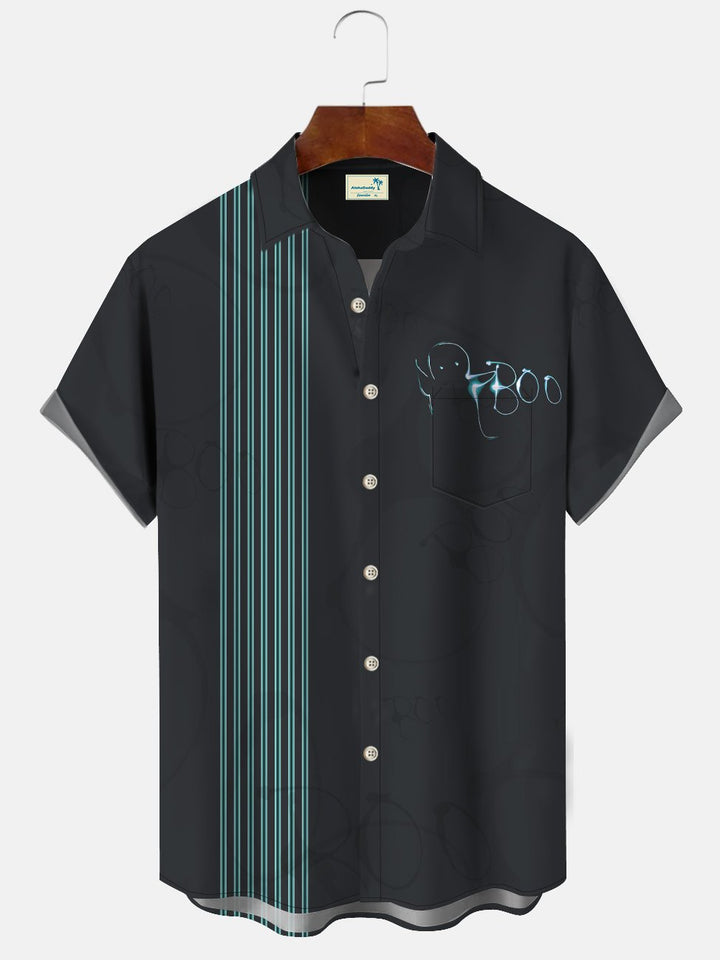 Alohadaddy Halloween Button Pocket Casual 50S Bowling Commuter Short Sleeve Shirt