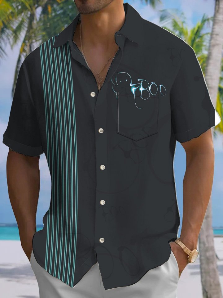 Alohadaddy Halloween Button Pocket Casual 50S Bowling Commuter Short Sleeve Shirt