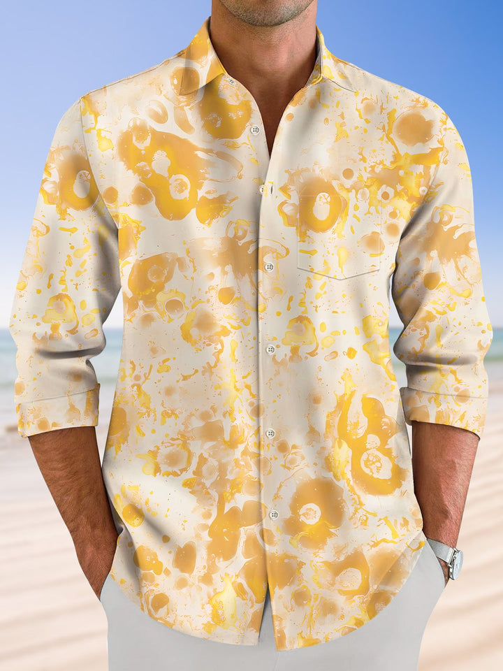 Alohadaddy Geometric Abstract Button Pocket Casual Long Sleeve Shirt