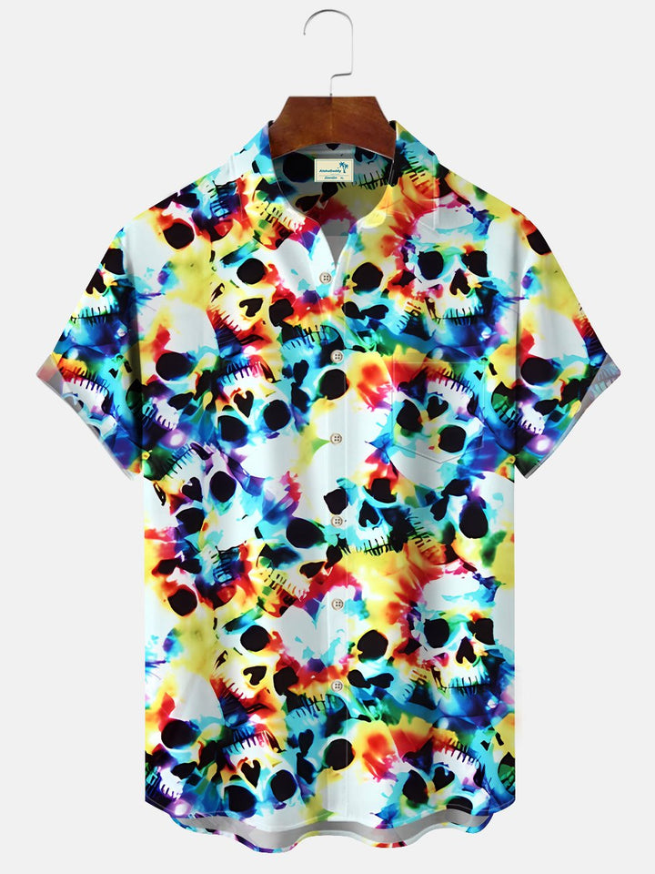 Camisa informal de manga corta con bolsillos y botones y calavera de Alohadaddy