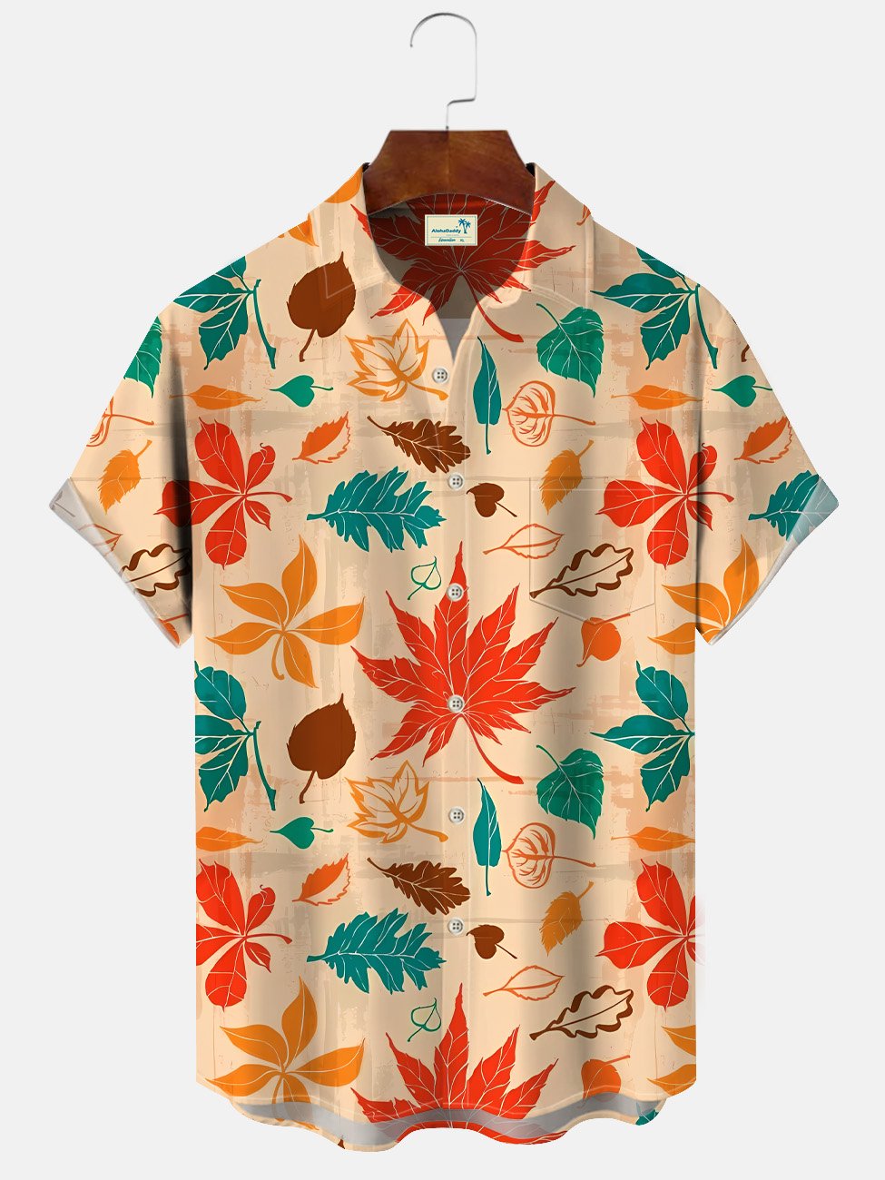 Alohadaddy Plant Leaves Button Pocket Casual Short Sleeve Shirt