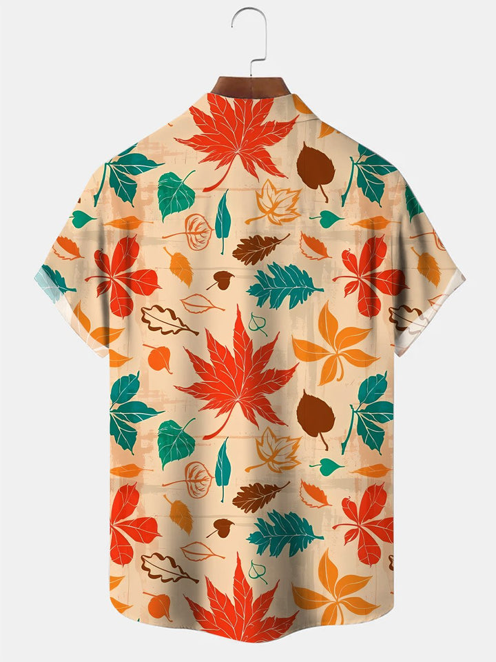 Alohadaddy Plant Leaves Button Pocket Casual Short Sleeve Shirt