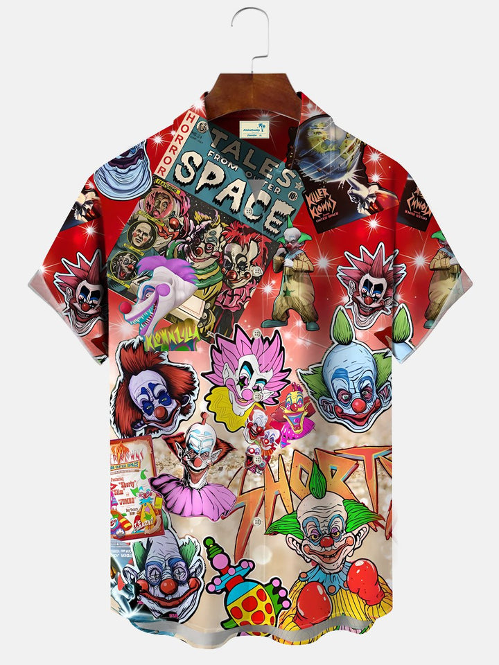 Alohadaddy Halloween Clown Playground Pocket Button Casual Short Sleeve Shirt