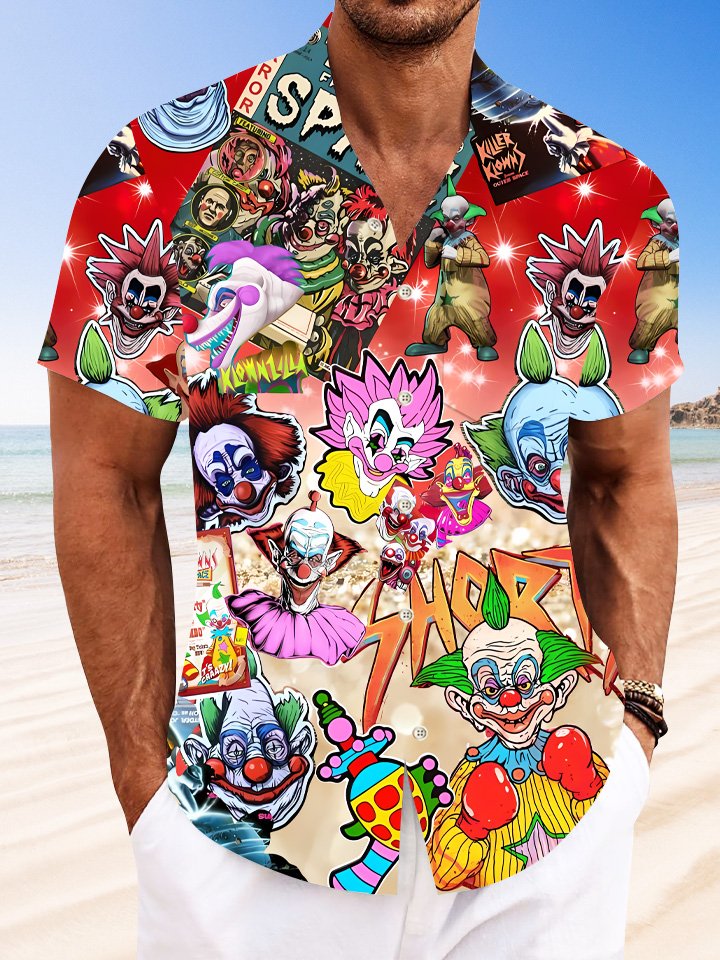 Alohadaddy Halloween Clown Playground Pocket Button Casual Short Sleeve Shirt