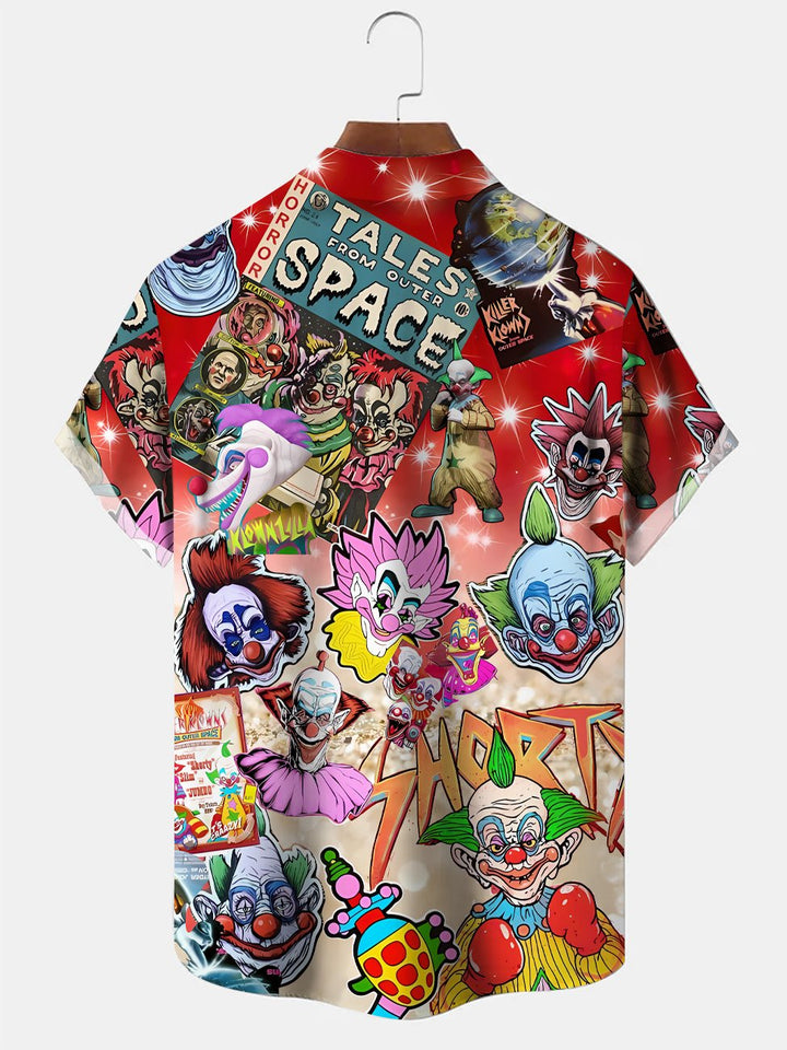 Alohadaddy Halloween Clown Playground Pocket Button Casual Short Sleeve Shirt
