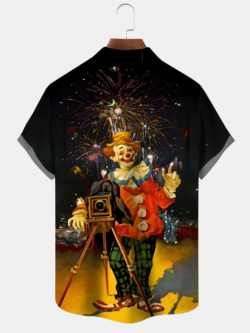 Alohadaddy Christmas Clown Fireworks Pocket Button Casual Short Sleeve Shirt