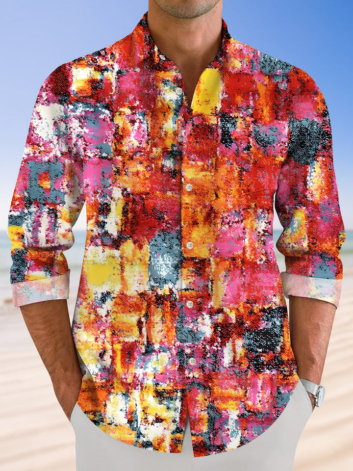 Alohadaddy Retro Geometric Pattern Button Pocket Casual Long Sleeve Shirt
