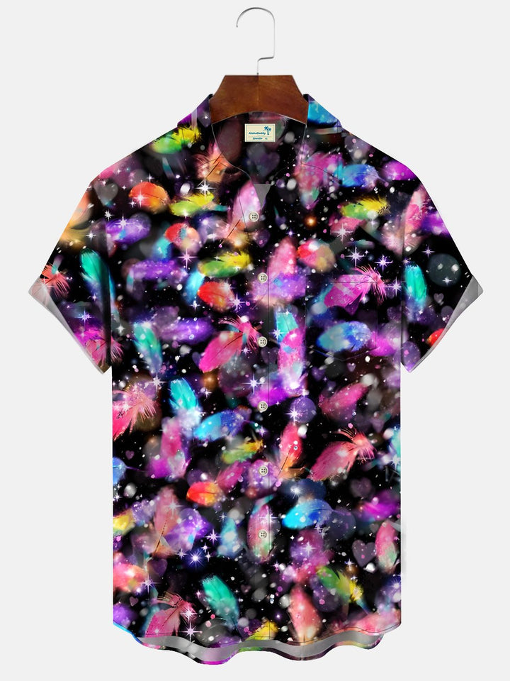 Chemise décontractée à manches courtes avec poche boutonnée et dégradé de plumes Alohadaddy