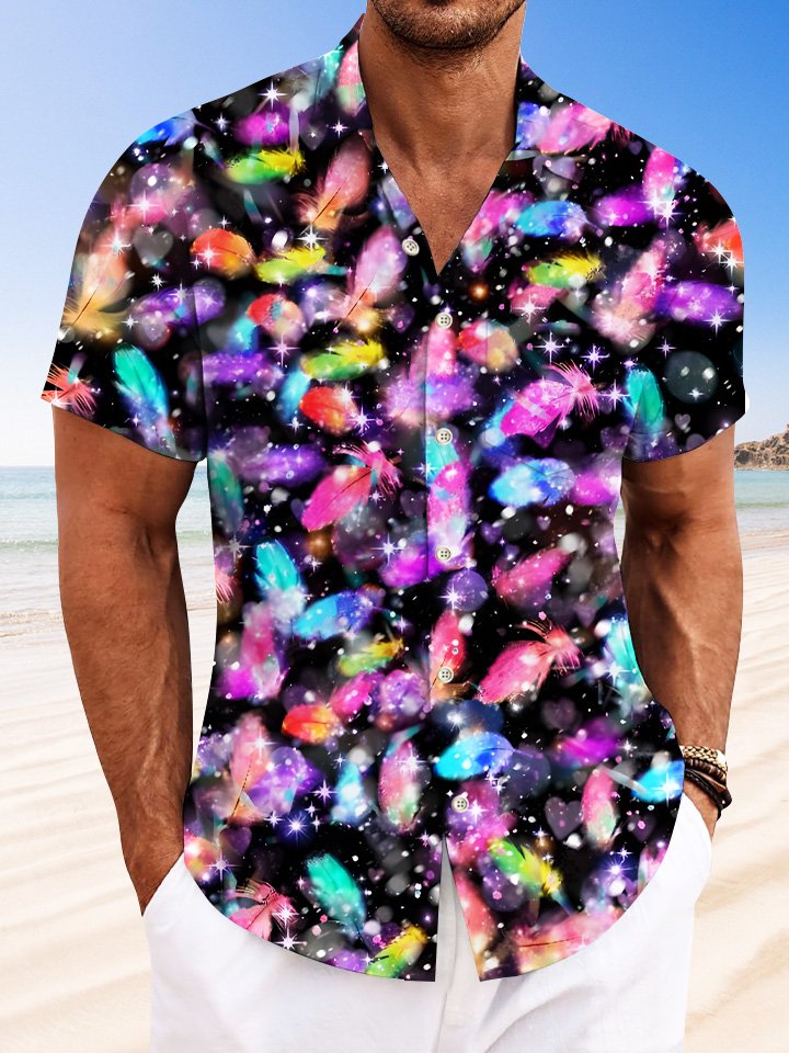 Chemise décontractée à manches courtes avec poche boutonnée et dégradé de plumes Alohadaddy