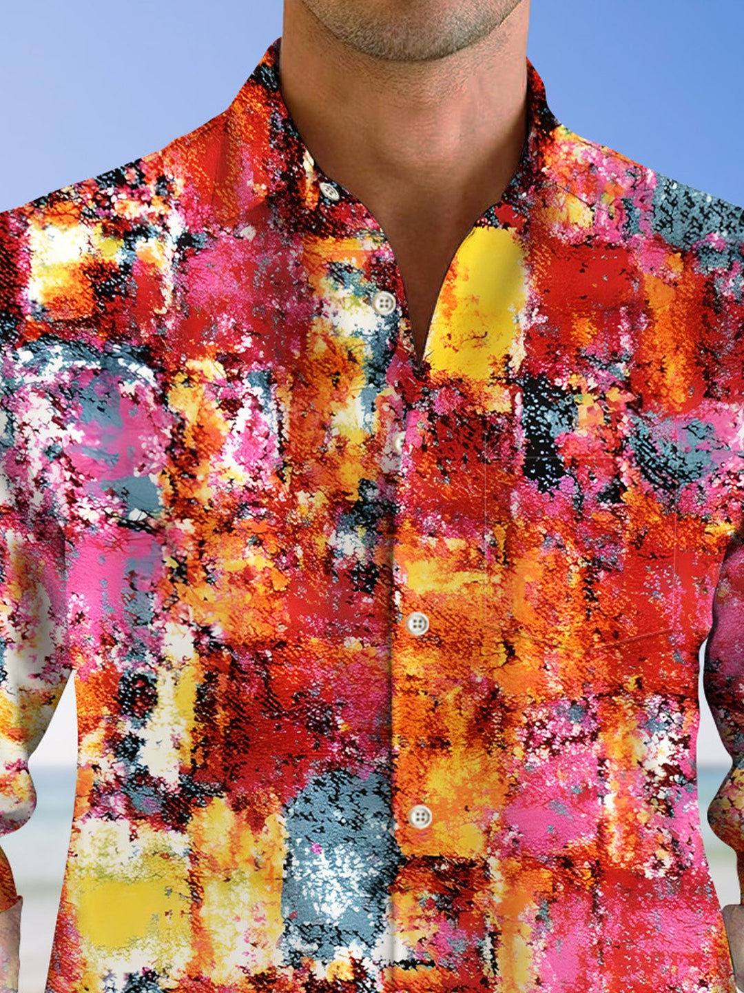 Alohadaddy Retro Geometric Pattern Button Pocket Casual Long Sleeve Shirt