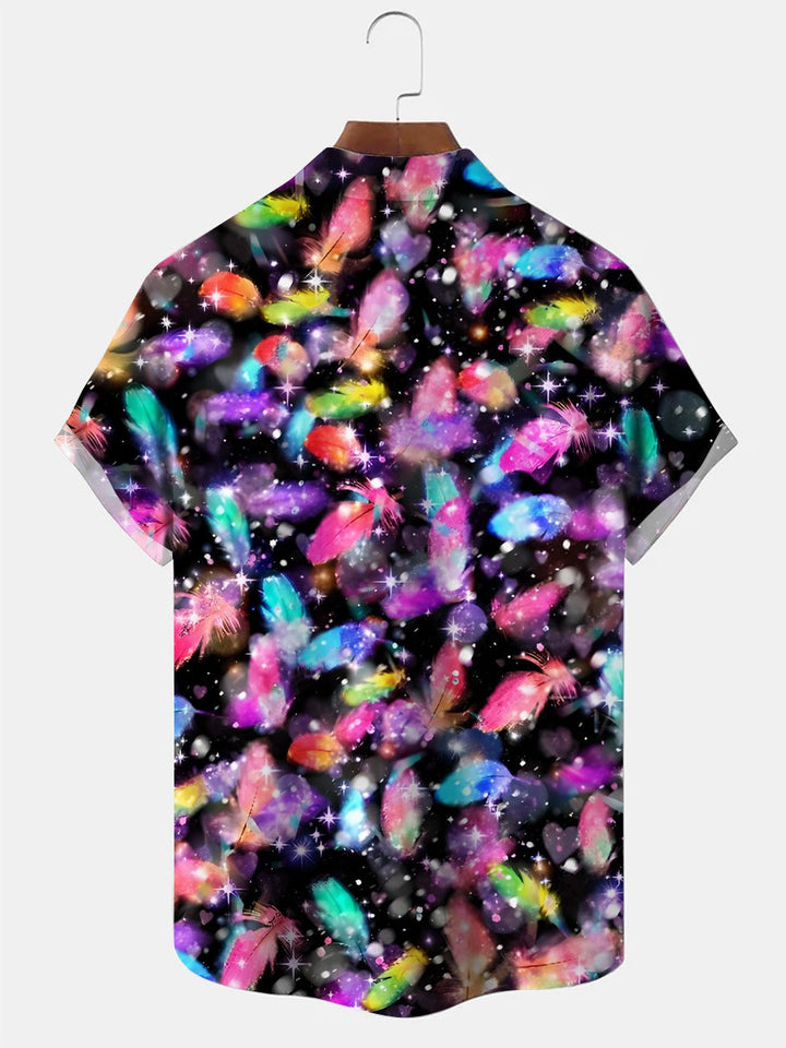 Chemise décontractée à manches courtes avec poche boutonnée et dégradé de plumes Alohadaddy
