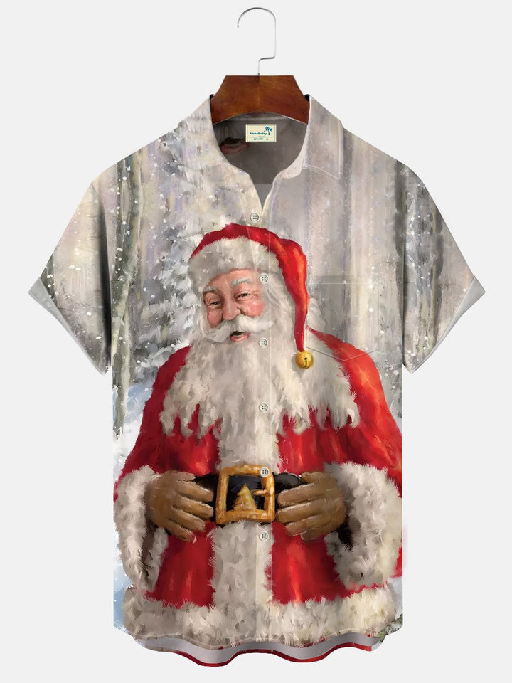 Chemise décontractée à manches courtes avec poche boutonnée et motif Père Noël de Alohadaddy
