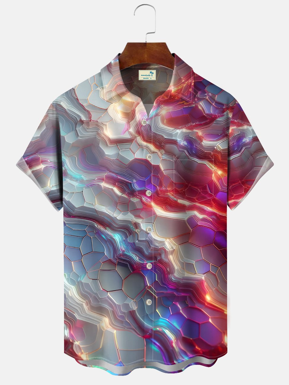 Alohadaddy Gradient Geometric Pattern Button Pocket Casual Short Sleeve Shirt
