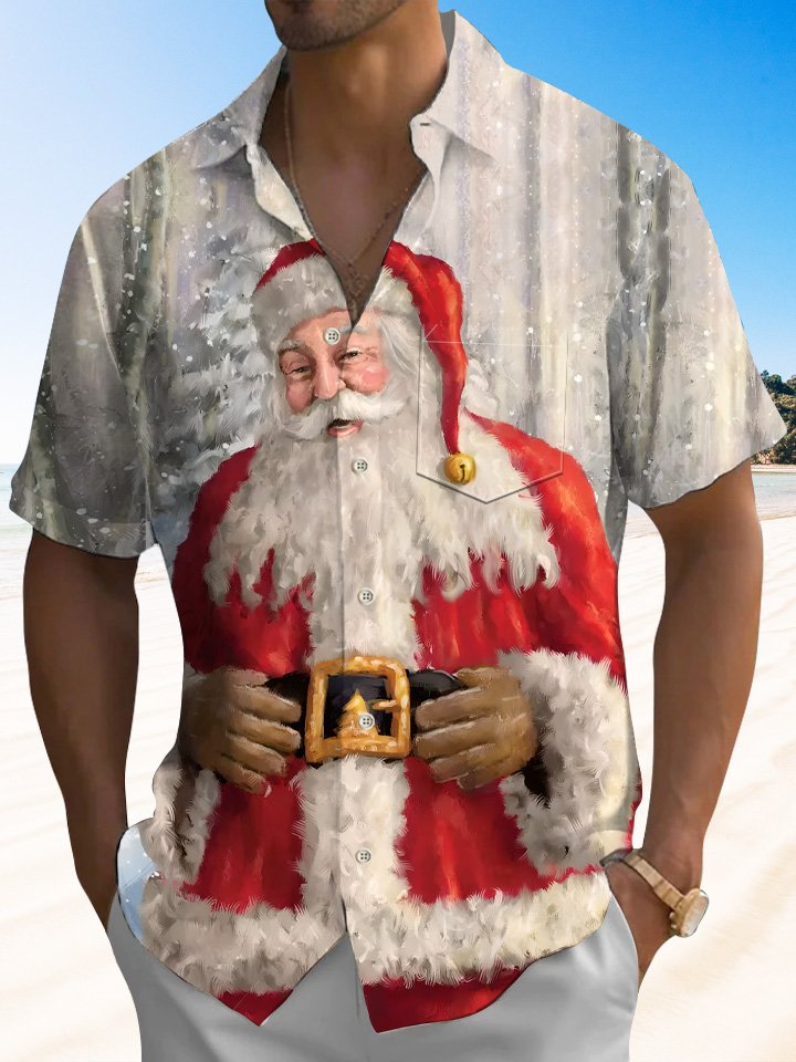 Chemise décontractée à manches courtes avec poche boutonnée et motif Père Noël de Alohadaddy