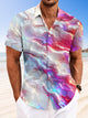 Alohadaddy Gradient Geometric Pattern Button Pocket Casual Short Sleeve Shirt