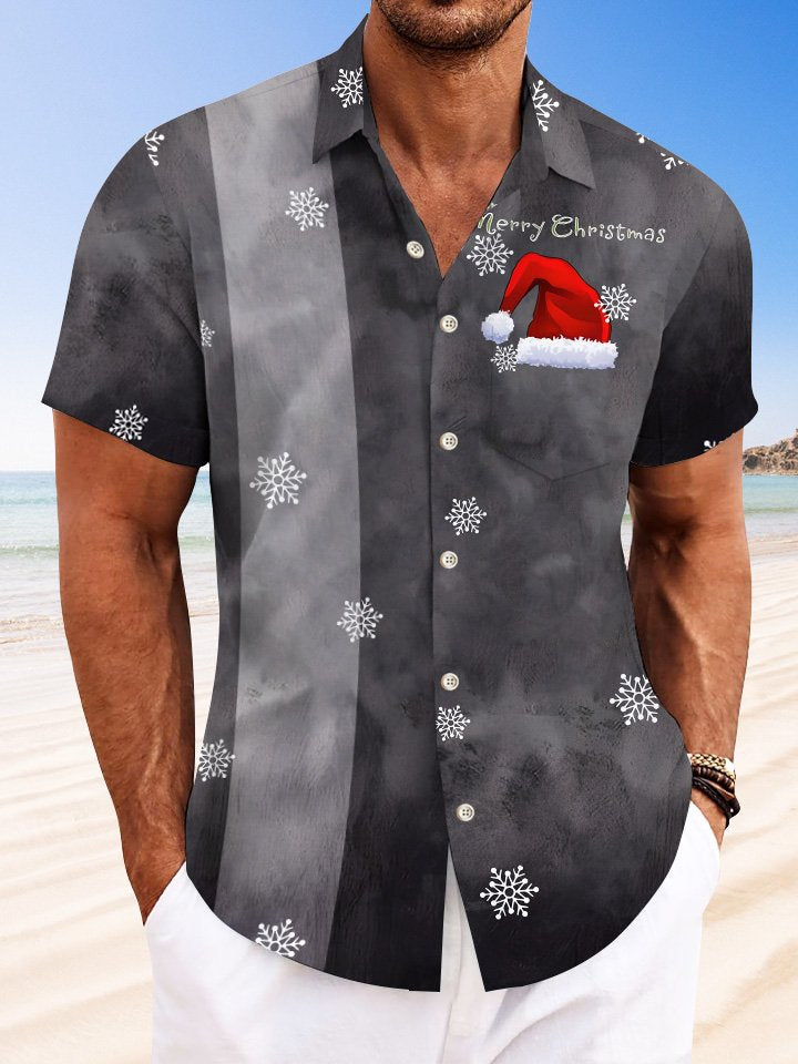Alohadaddy Snowflake Christmas Button Pocket Casual Short Sleeve Shirt