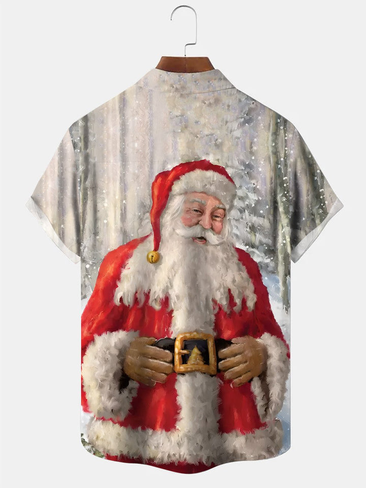 Chemise décontractée à manches courtes avec poche boutonnée et motif Père Noël de Alohadaddy